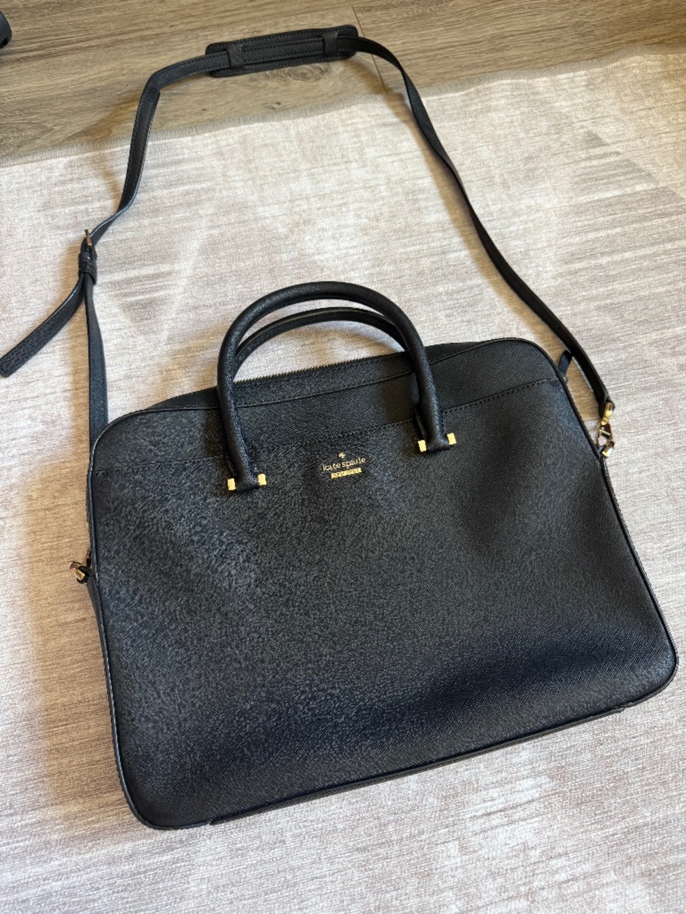 kate spade 100% Leather Laptop Bag Gold Accents Striped Interior